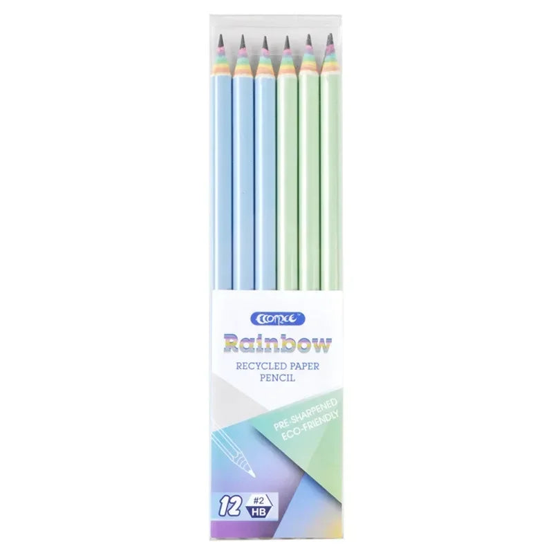 12 Rainbow Paper Pencil Set Children's Writing and Painting HB Professional Art Sketch Comic Pen Office School Supplies