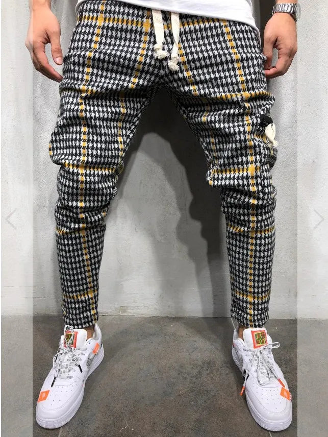Men Slim Fit Stripe Plaid Long Pant 2021 Autumn New Casual Sport Trousers Men's Small Feet Joggers Pants Male Stacked Sweatpants