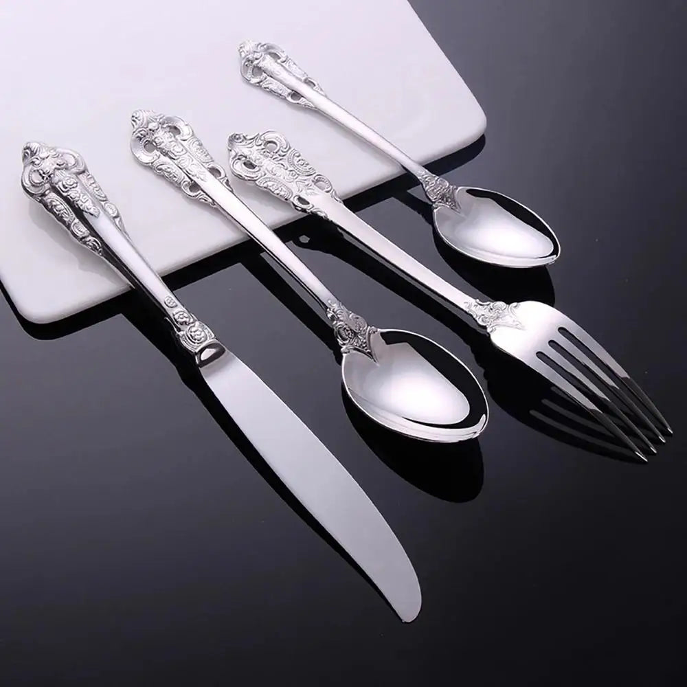 24/30pcs Vintage Cutlery Set Luxury Stainless Steel Flatware Set Forks Knive Spoons Tableware Set Kitchen Utensils
