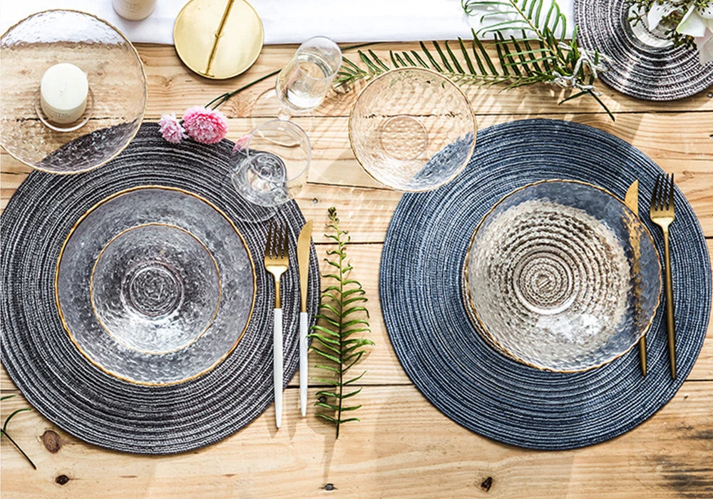 4pcs Round Table Mat Woven Ramie Placemats Anti Slip Dining Table Mats Non-Slip Tableware Bowl Pads Kitchen Drink Cup Coasters
