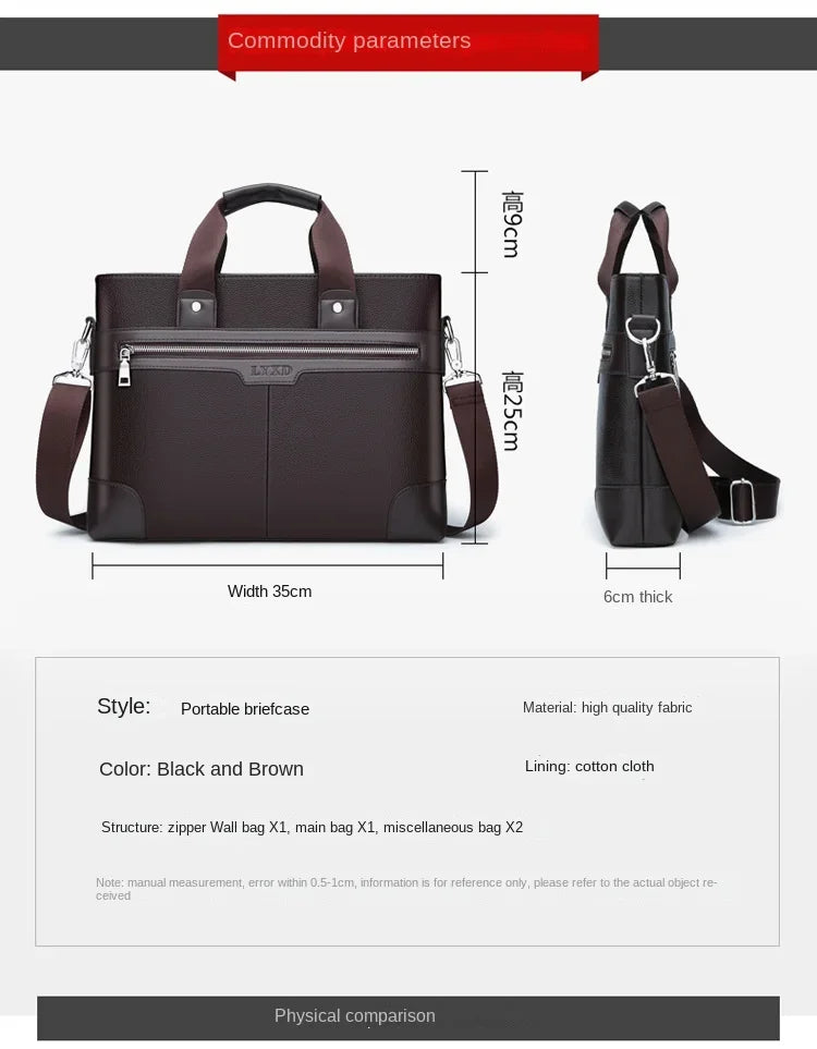 Men PU Leather Shoulder Fashion Business Bags Handbags Black Bag Men for Document Leather Laptop Briefcases Bag