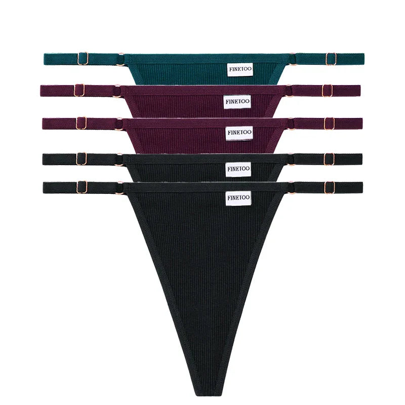 Adjustable Women's Panties FINETOO Sexy Cotton Panties Solid Low Waist Seamless Thongs Female Underpants Women Lingerie 5pcs/set