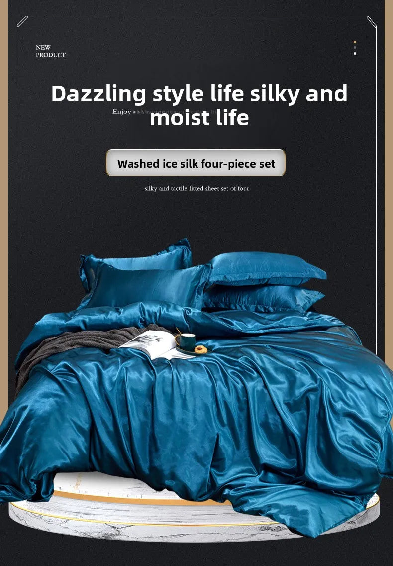Duvet Cover Set Bed 120/150/180/200 Tencel Silk Bedding Set Black Green White Summer Sheet Luxury Stretch Fitted Sheet 180x200