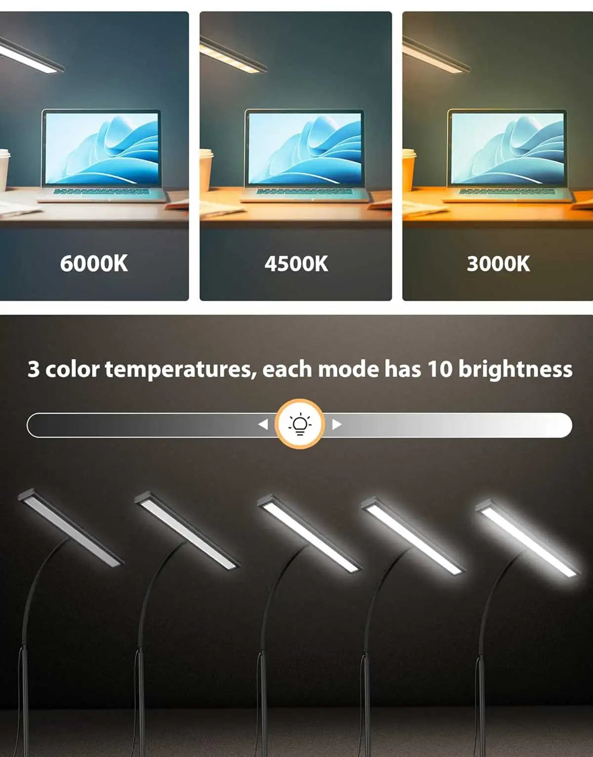 LED Desk Lamp for Office Home, Eye-Caring Desk Light Lamp with Stepless Dimming Adjustable Flexible Gooseneck And Light Color