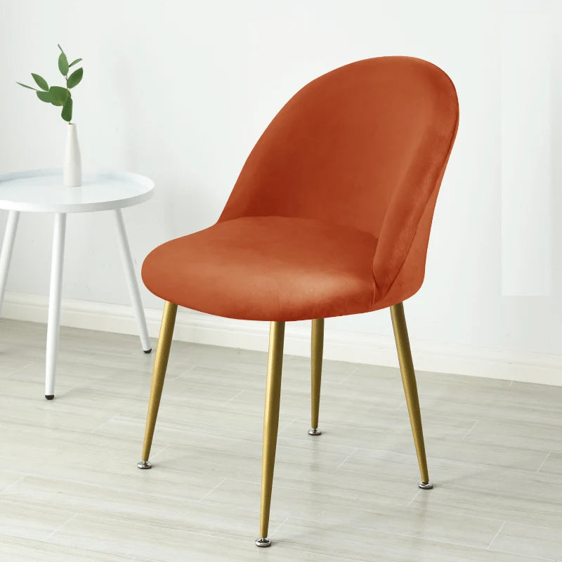 Soft Velvet Chair Cover Duckbill Curved Dining Chair Slipcover Low Back Thick Stretch Seat Covers for Living Room Kitchen Hotel
