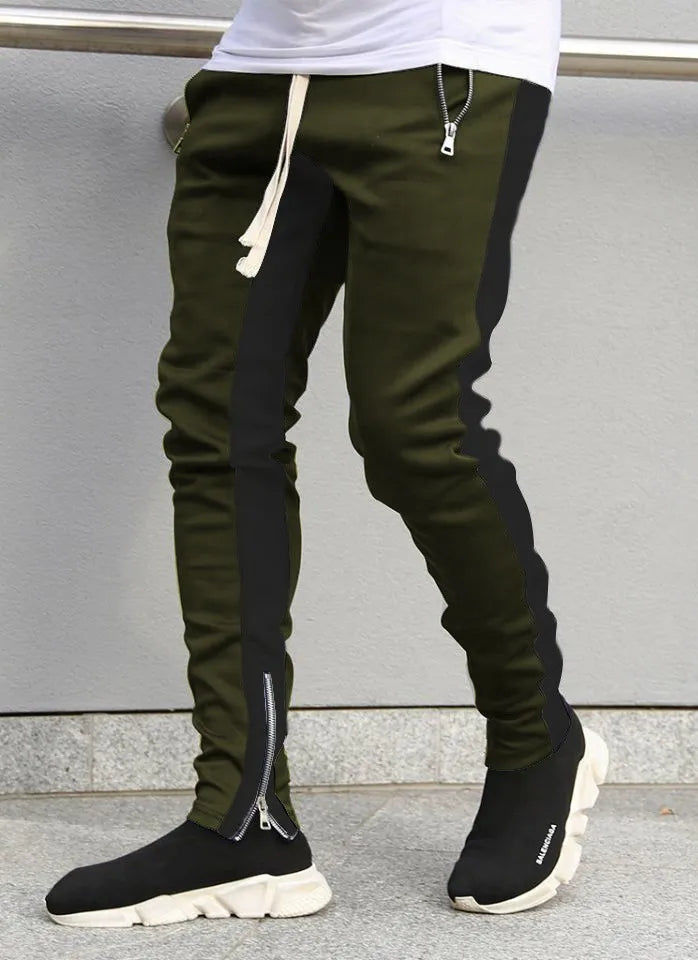 Men Sweatshirts Jogging Pants Men Casual Pants Men Stylish Color Block Zip Pockets Drawstring Sports Skinny Pants Trousers Pants