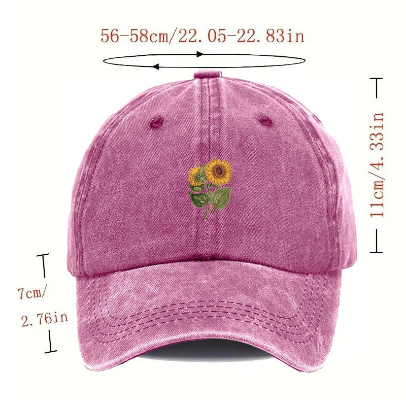 Trendy Sunflower Embroidery Snapback Cap Vintage Washed Cotton Adjustable Unisex Hip Hop Streetwear Hat Outdoor Cap Gift