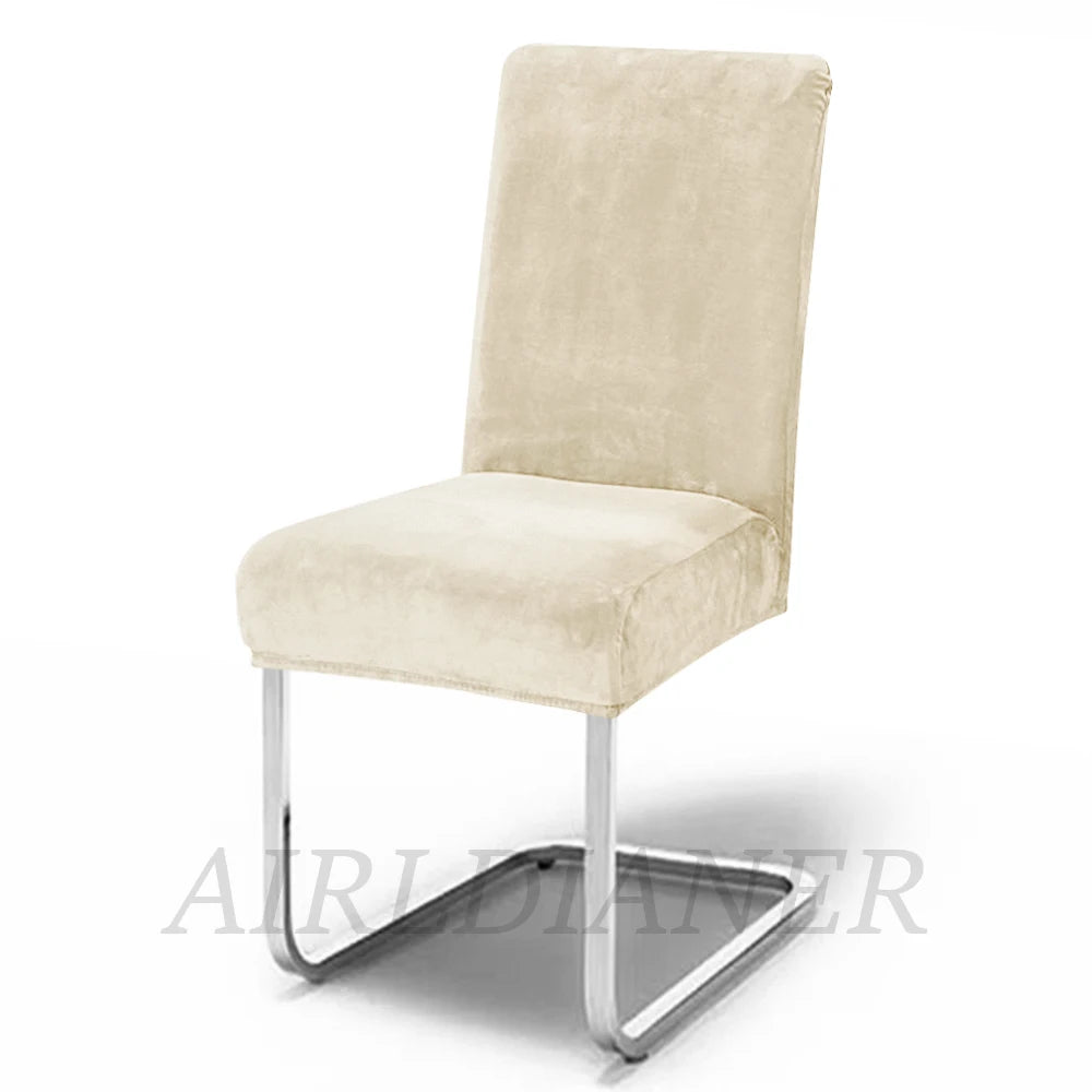 Soft Velvet Chair Covers Thick Solid Color Chair Seat Cover Stretch Dining Room Chair Slipcover Office Banquet Restaurant 1PC