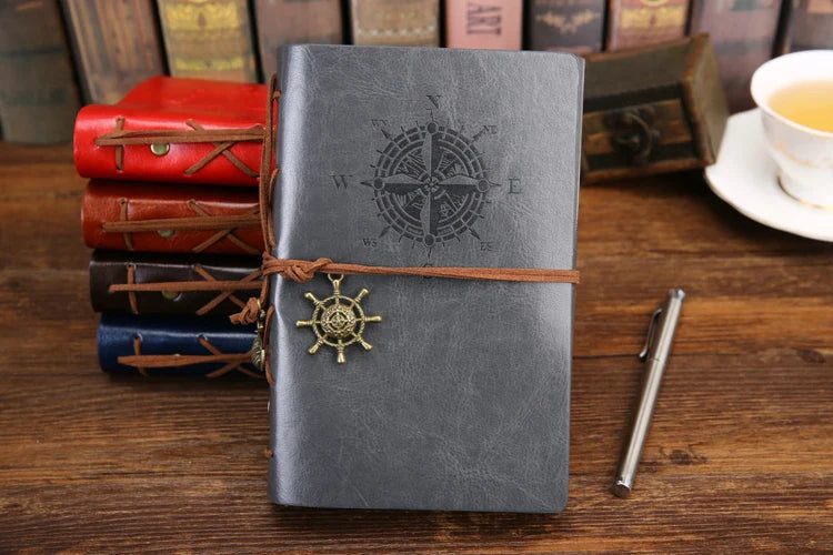 Retro Spiral Notebook Diary Notepad Vintage Pirate Anchors PU Leather Note Book Replaceable Stationery Gift Traveler Journal