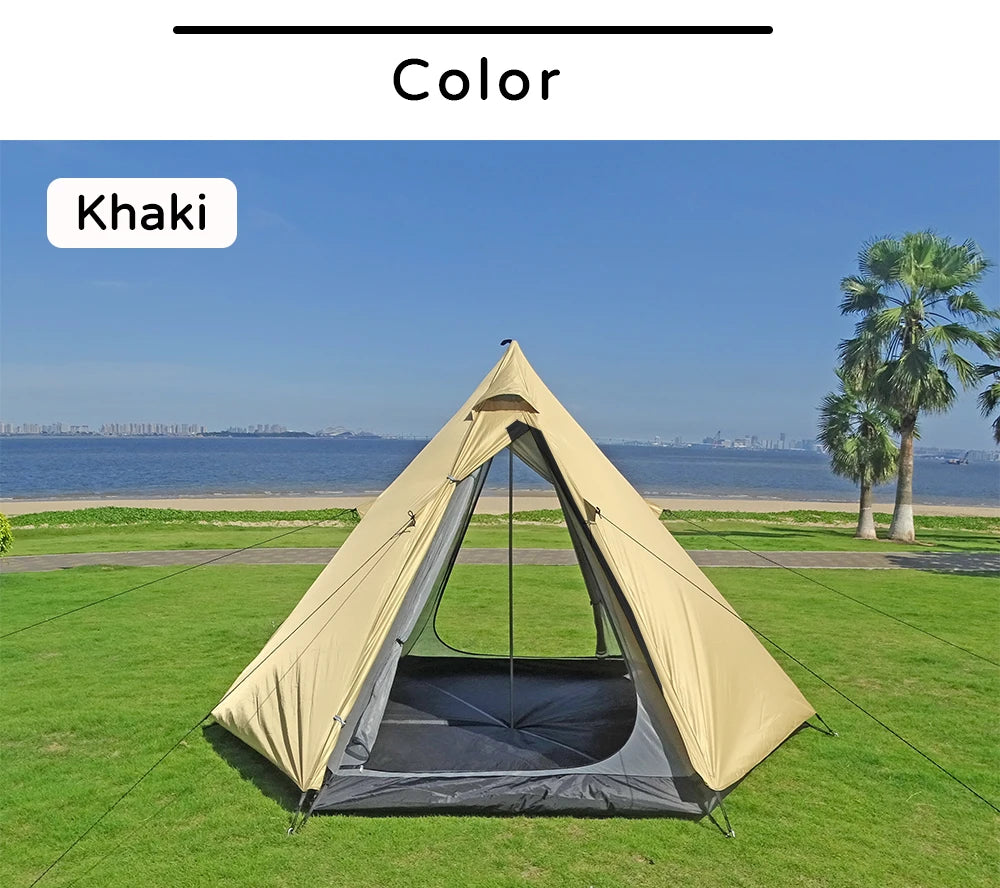 Indian Tent Outdoor Waterproof Tipi Tent 4 Person Yurt Family Mongolian Large Teepee Camping for Adults Pyramid Double Layer