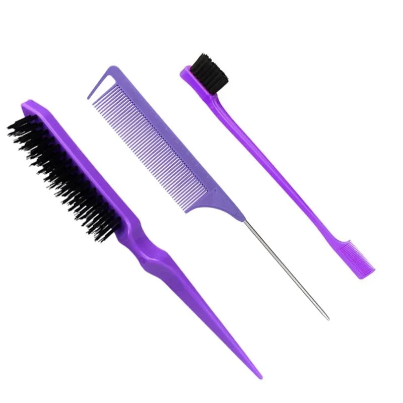 3pcs Hair Styling Comb Set Teasing Hair Brush Triple Teasing Comb Rat Tail Combs Edge Brush Hair Tail Tools Braid Tool Loop