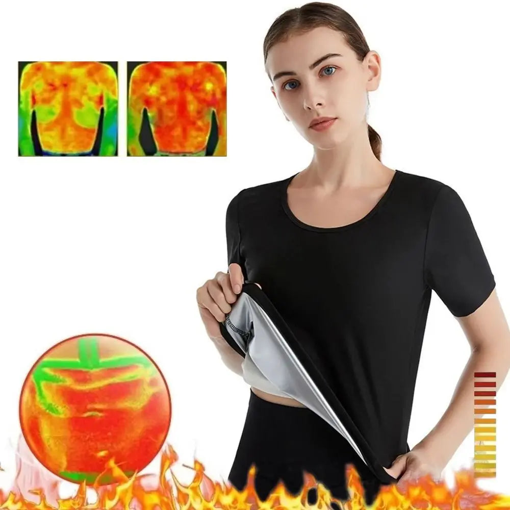 Sweat-resistant Sweat Short Sleeve Fat Burning Waist Trainer Sauna Sweat Shirt Versatile Elastic Workout Compression T-Shirts