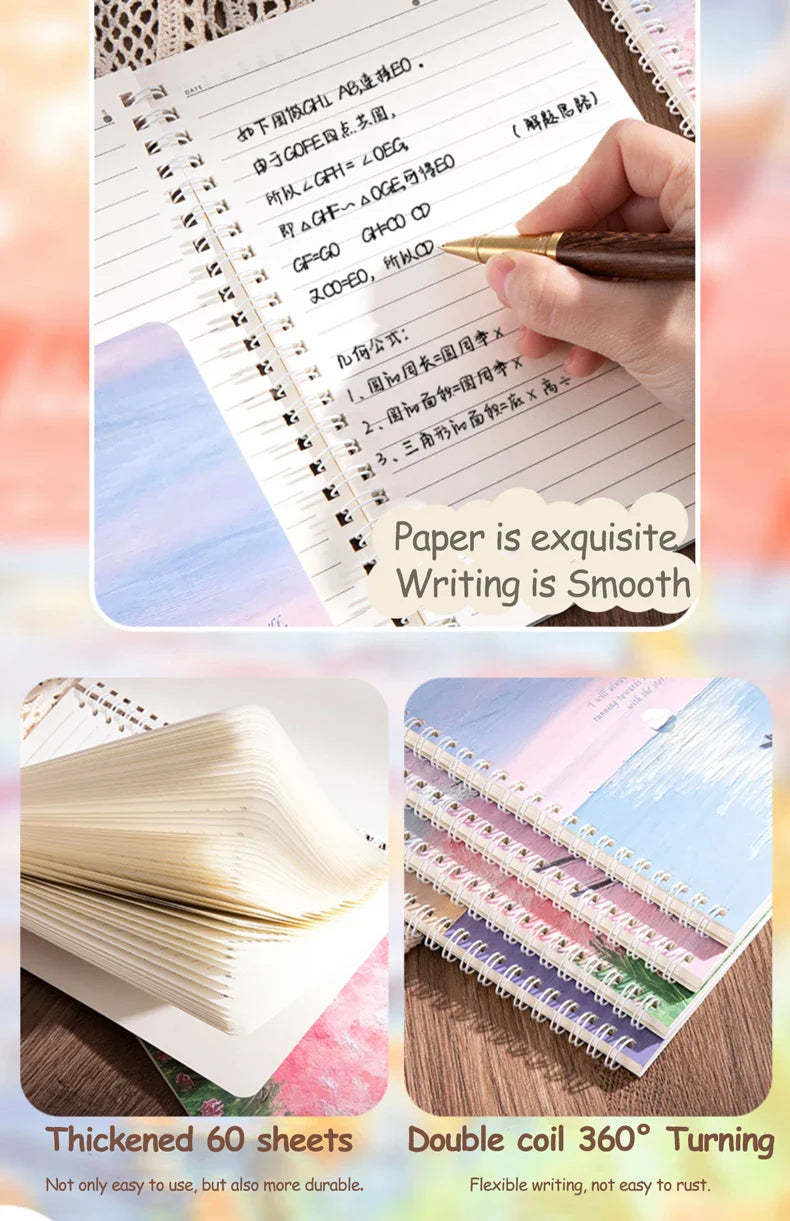 4 Books/Set A5 Coil Lined Notebook High Quality Kawaii Korean Stationery Cute School Supplies for Students