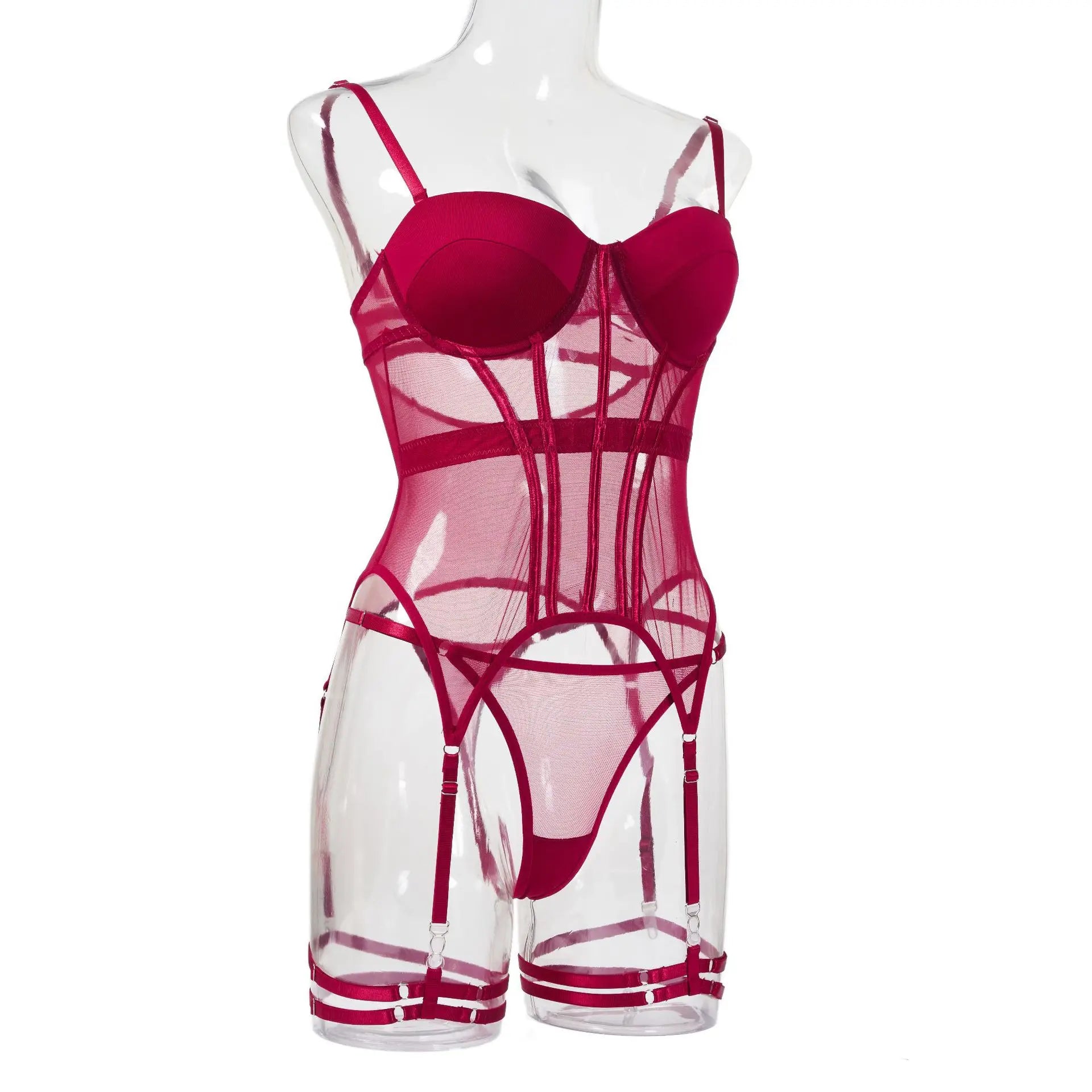 MUZISKAT Mesh  Lingerie Luxury Brand Bodysuit Backless Tops for Women 3 Piece Lingerie Set with Garter Sexydresses for Women