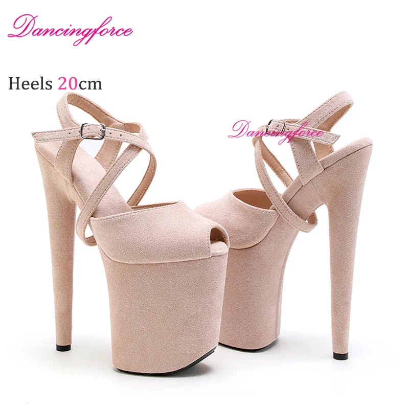 New Cross Straps 20cm 8inches Suede Upper Fashion Sexy Exotic High Heel Platform Party Women Sandals Pole Dance Shoes