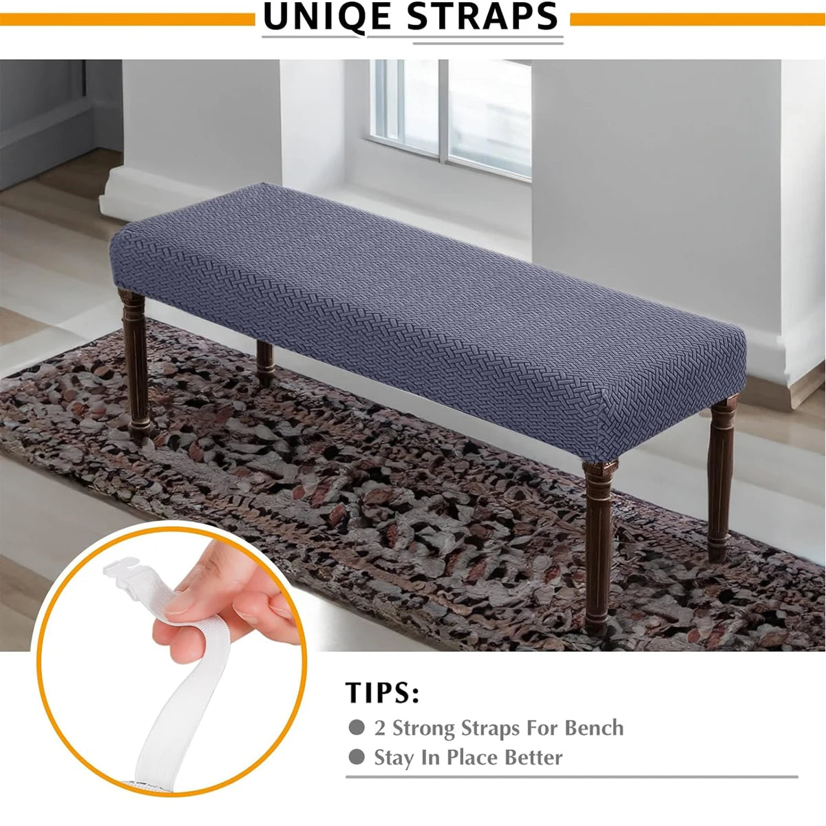 Stretch Jacquard Dining Bench Cover Living Room Anti-Dust Removable Bench Slipcover Washable Bench Seat Protector