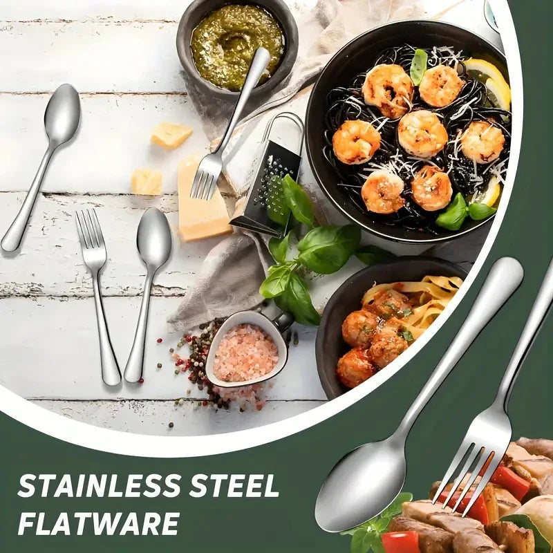 16pcs Stainless steel tableware fork and spoon set, economy set fork and spoon, suitable for restaurants, parties and families