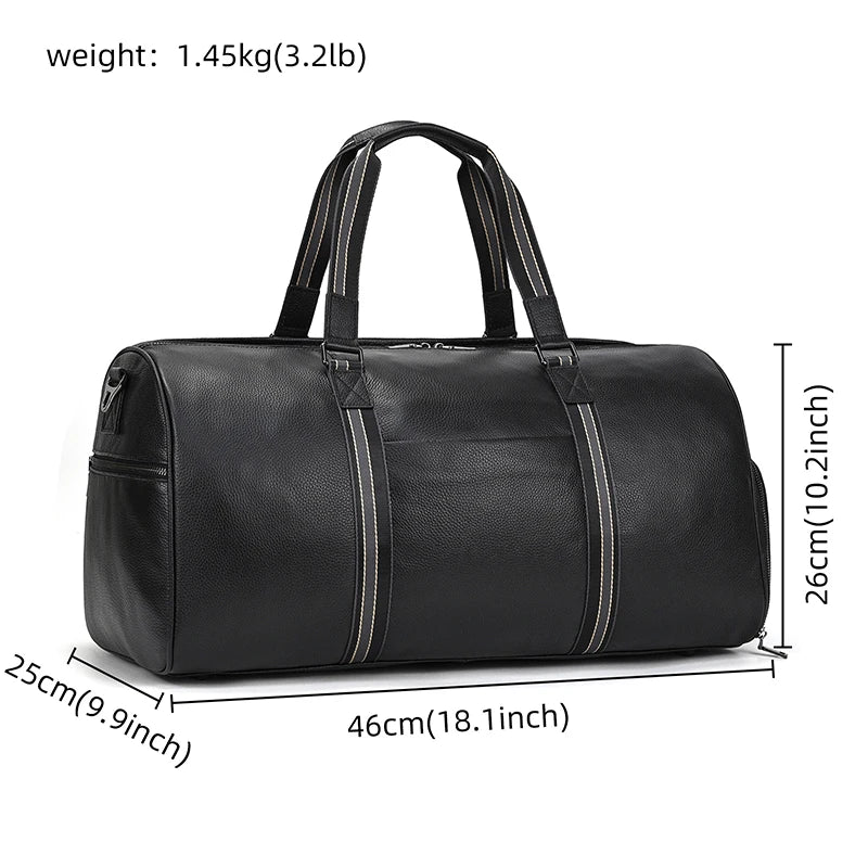 Big Capacity Genuine Leather Travel Bag For Men Women Soft Black Cowhide Casual Travel Duffel Large Luggage Weekend Shoulder Bag