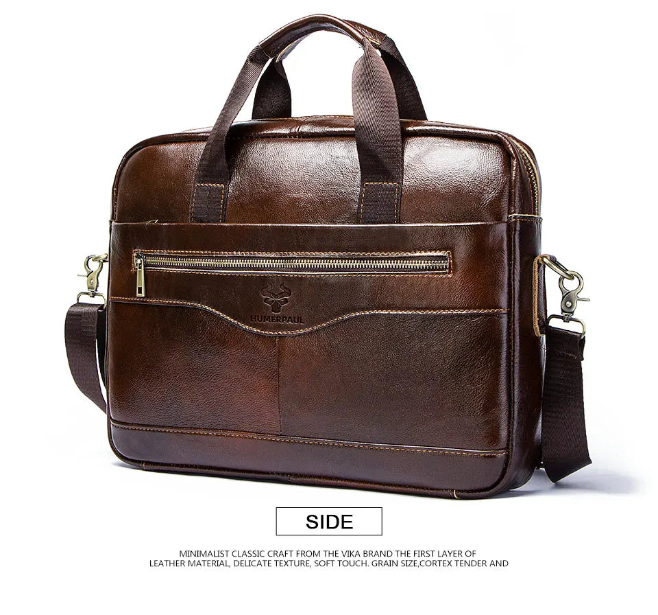 HUMERPAUL Briefcase Men Business Shoulder Messenger Bags Genuine Leather 15" Laptop Bag Men's Briefcase Office Business Handbag
