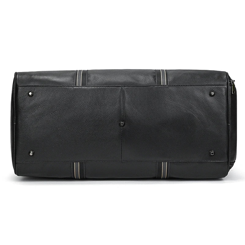 Big Capacity Genuine Leather Travel Bag For Men Women Soft Black Cowhide Casual Travel Duffel Large Luggage Weekend Shoulder Bag