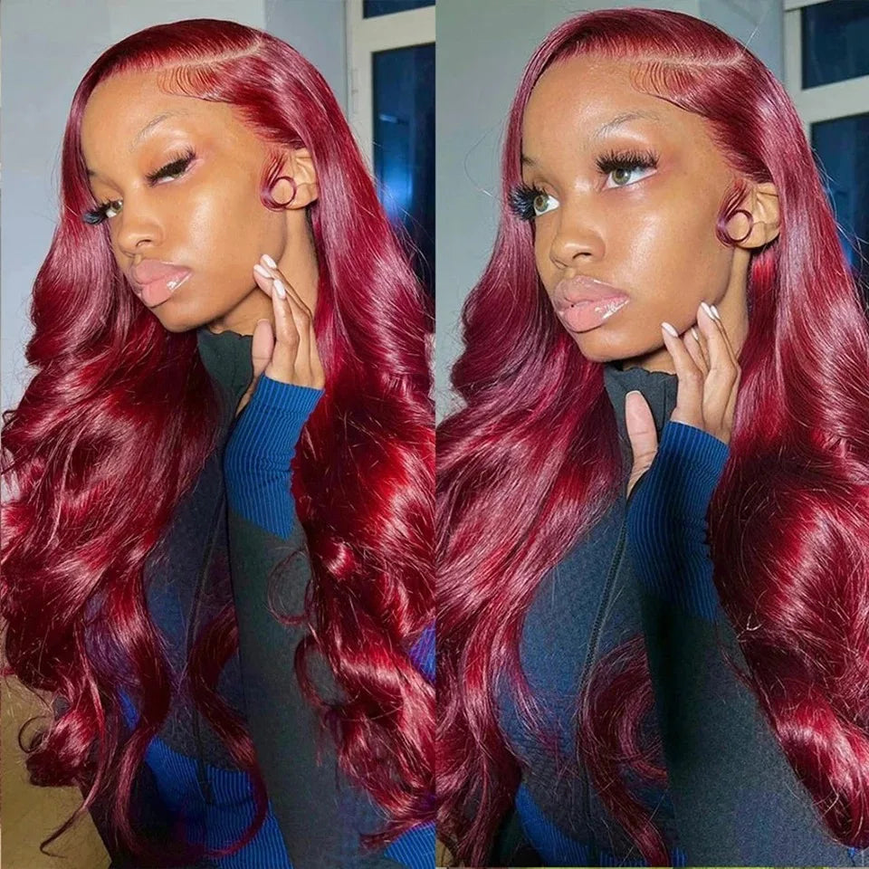 99J Burgundy Lace Front Human Hair Wig Body Wave Red Colored  Wigs Brazilian 13x4  Lace Frontal Wigs On Sale Clearance For Women