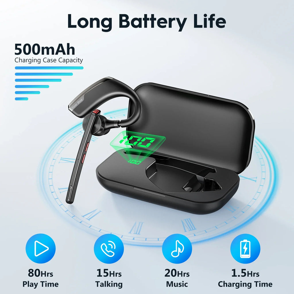 New Bee M51 Wireless Bluetooth Headset Earphones 5.2 Headphone with Dual-Mic CVC8.0 Noise Cancelling Handsfree Business Earpiece