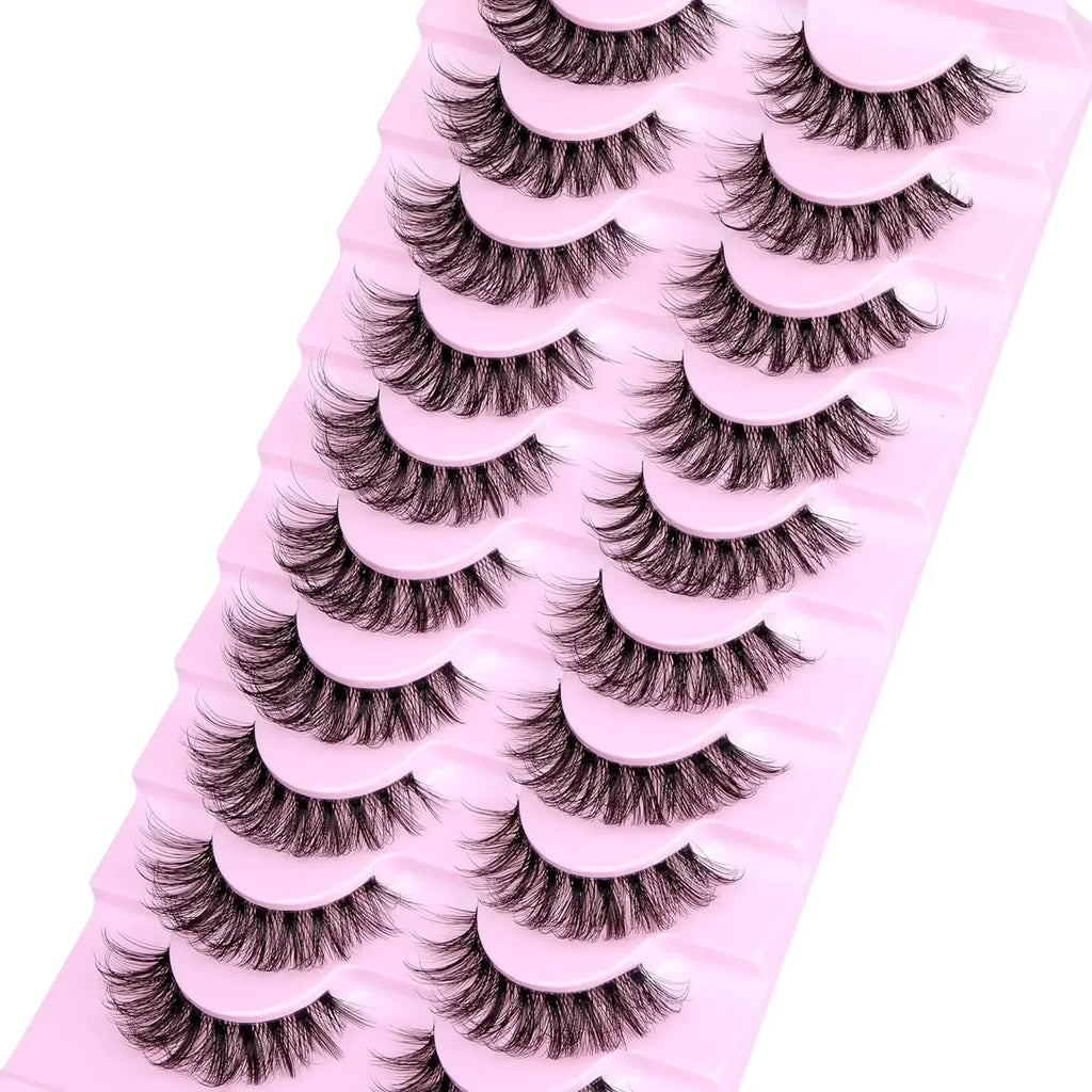 NEW 10 Pairs Natural Eyelashes Fluffy Lashes D Curl Eyelashes 3D Volume Wispy False Lashes Strips Clear Band Lashes Pack