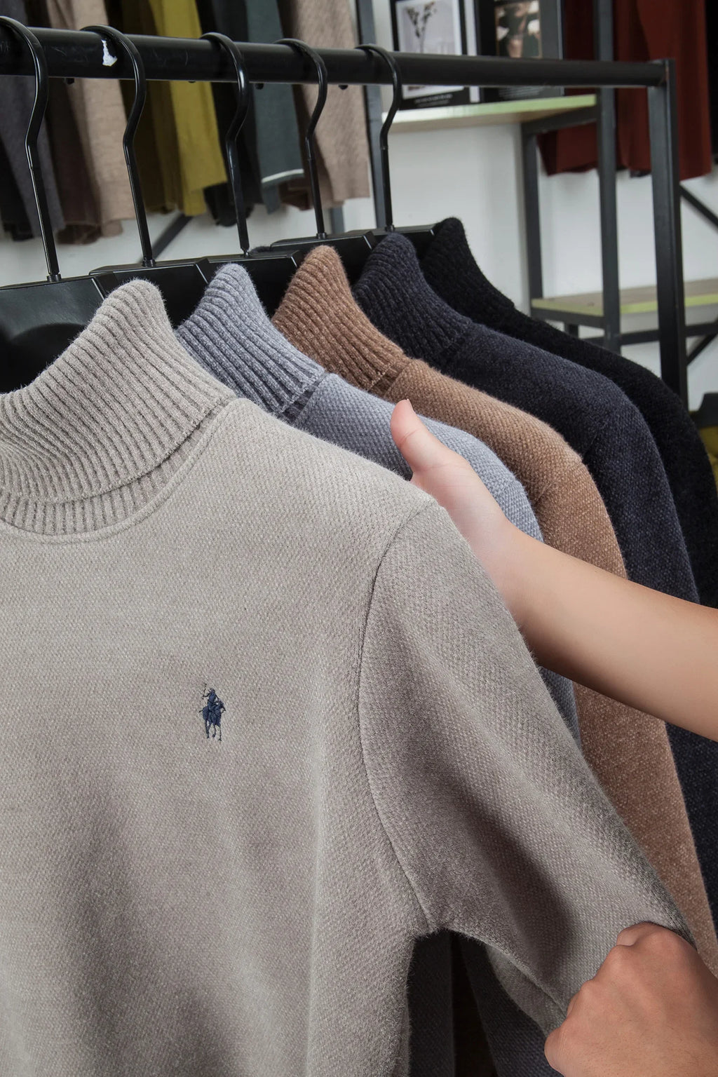 Designer Luxury Brand Men's Knit Pullover Pony Embroidered Sweater Winter British Business Fashion Trend Plush Thicken Menswear