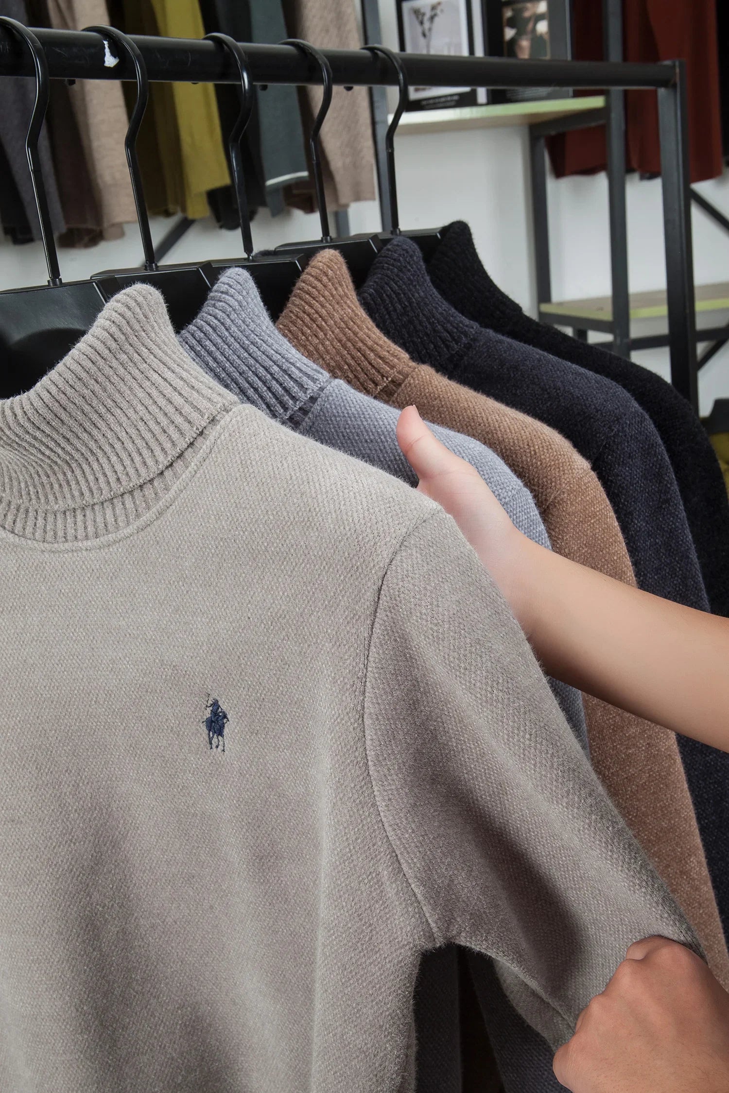 Designer Luxury Brand Men's Knit Pullover Pony Embroidered Sweater Winter British Business Fashion Trend Plush Thicken Menswear