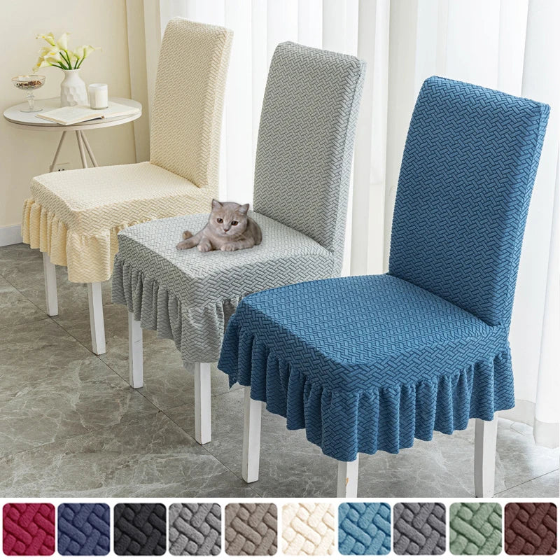 Skirt Dining Chair Cover Jacquard Elastic Soft Seat Cover Anti-dirty Stool Slipcover Suitable for Kit Pet Room Living Home Decor