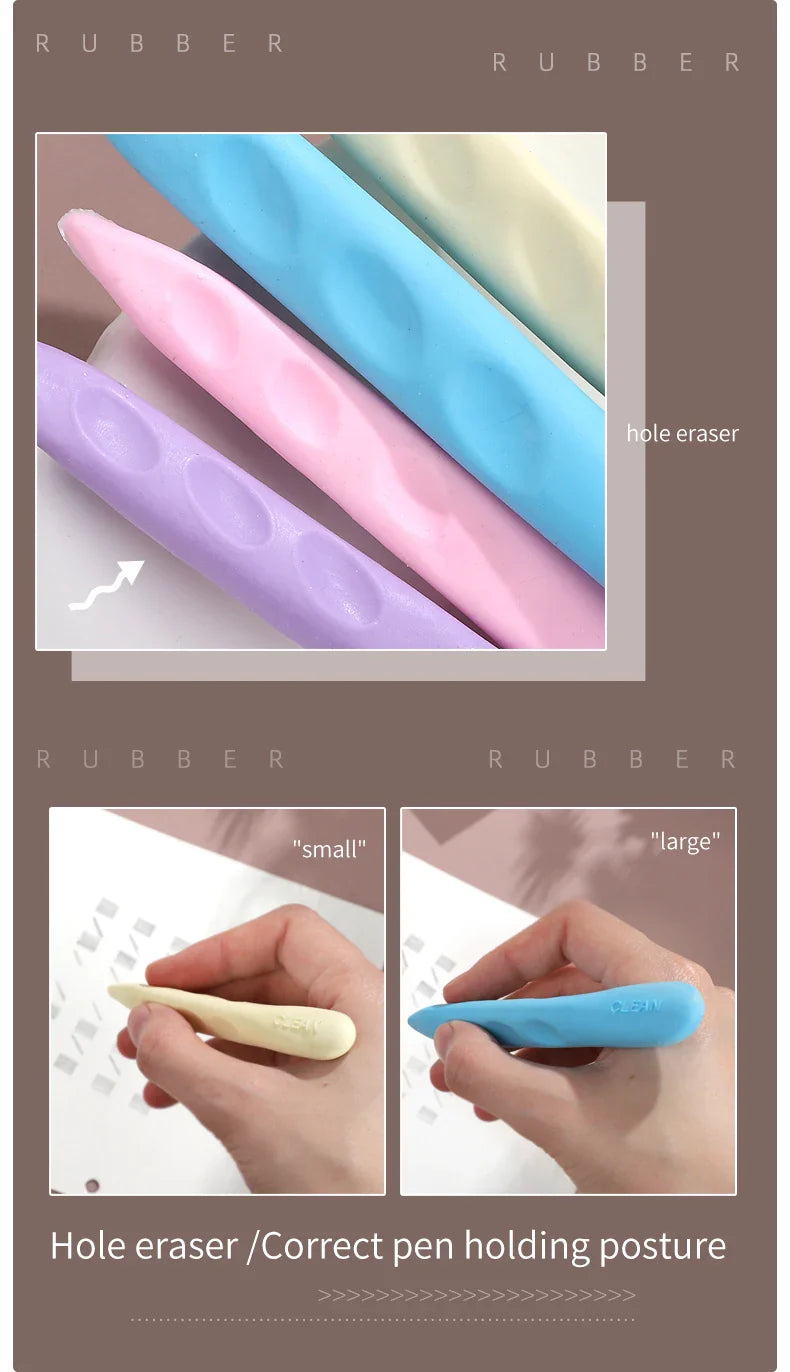 Macaron Color Children Kawaii Pencil-shaped Hole Eraser Creative DIY Student Supplies Stationery