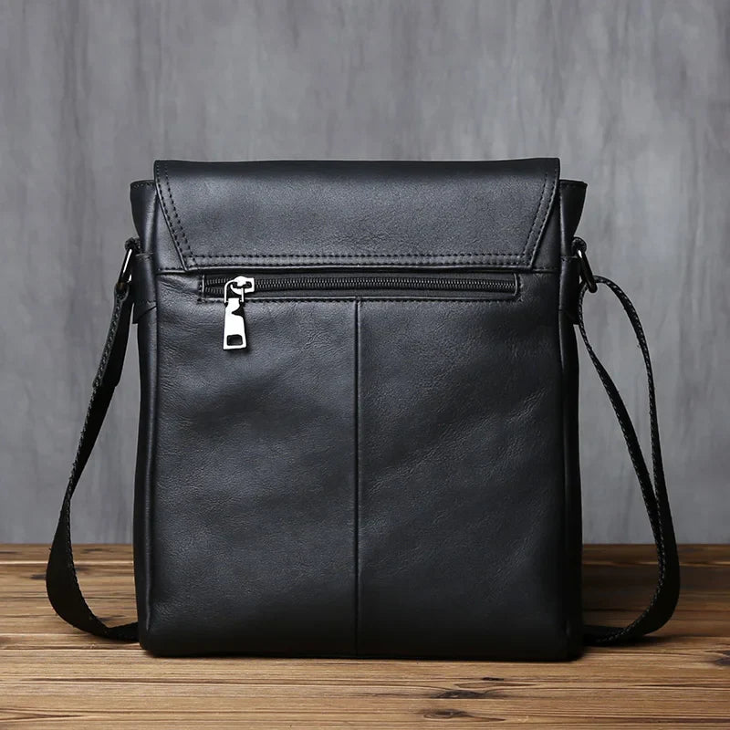 New NZPJ-Leather Shoulder Bag for Men, Natural Cowhide, Vertical Crossbody Bag, Casual, Large Capacity, Flip, Zipper, 10 ", iPad