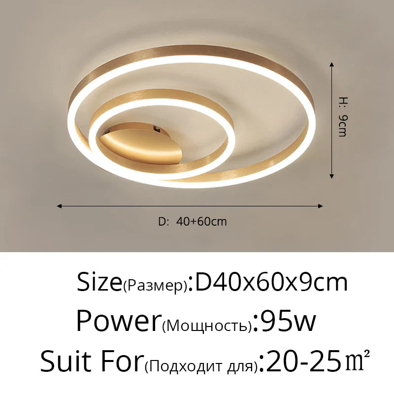 Household Gold Led Chandeliers 3 Circle Bedroom Metal Living Dining Room Lighting Chandelier Brown Glossy Lamp Home Indoor Lamps