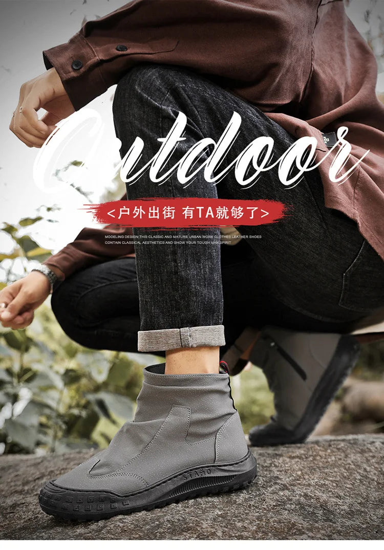 Outdoor Men's High-Top Work Boots Casual Shoes Comfortable Sport Workwear Waterproof Anti-slip Long-lasting No Fatigue Footwear