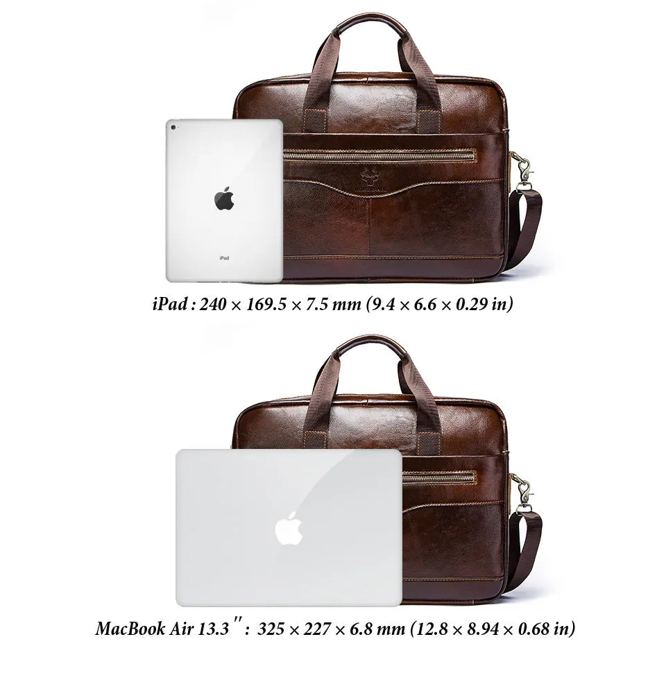 HUMERPAUL Briefcase Men Business Shoulder Messenger Bags Genuine Leather 15" Laptop Bag Men's Briefcase Office Business Handbag
