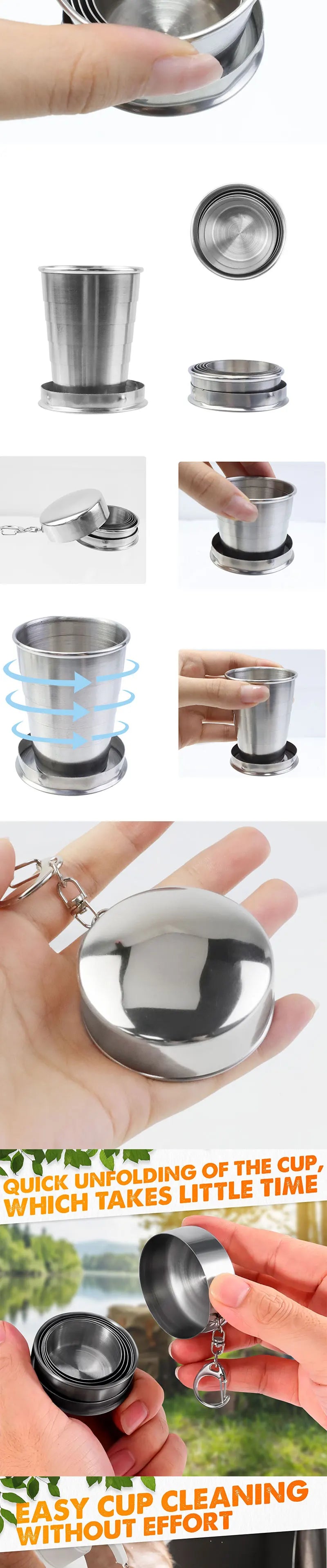 NEW 250ml Stainless Steel Retractable Cup Outdoor Travel Toiletry Cup Portable Creative Compression Cup Mini Handy Cup Folding Cup