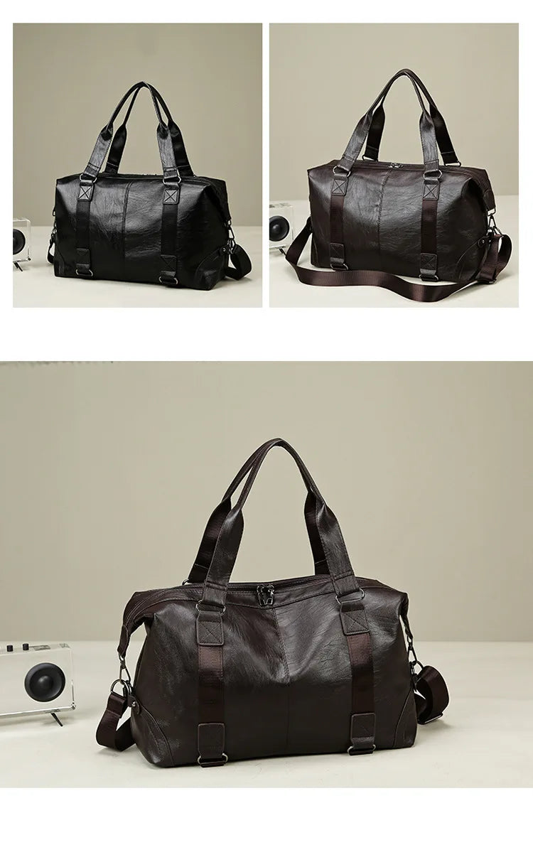 2023 New Men's Business PU Travel Handbag Soft Leather Texture Shoulder Bag Sports TrainingLarge Capacity Handheld Crossbody
