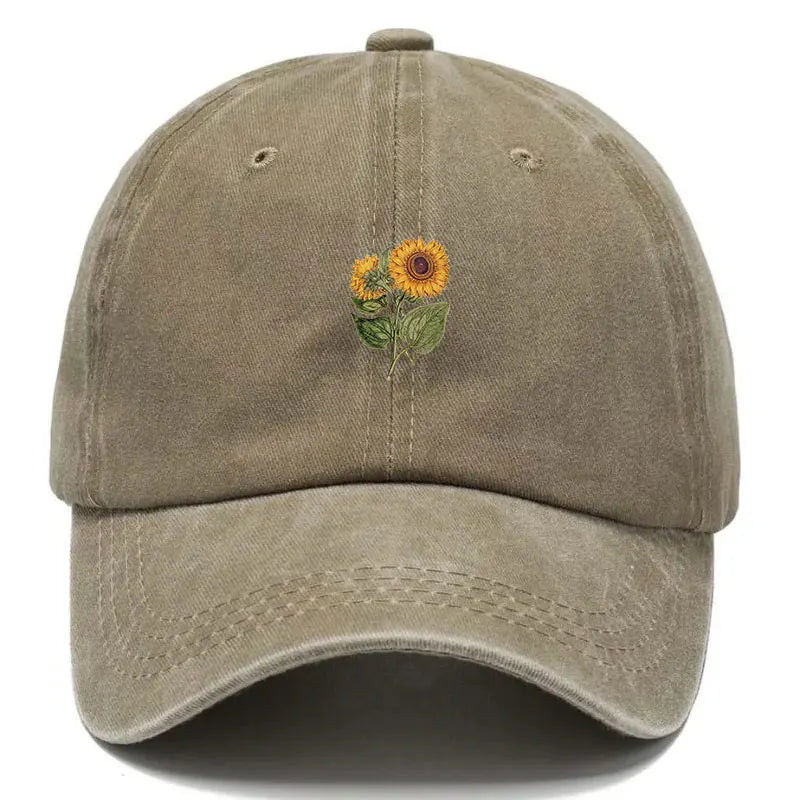 Trendy Sunflower Embroidery Snapback Cap Vintage Washed Cotton Adjustable Unisex Hip Hop Streetwear Hat Outdoor Cap Gift