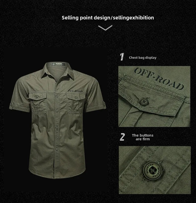2025 New Shirts Men's Summer Casual 100 Cotton Multi-Pocket Short Sleeve Coat Outdoor Cycling Work Camping Single-breasted Shirt