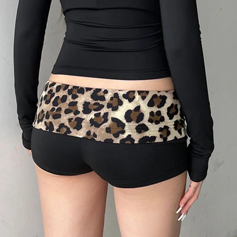 Contrast Patchwork Leopard Low Waist Slim Sexy Booty Shorts Womens Baddie Outfits
