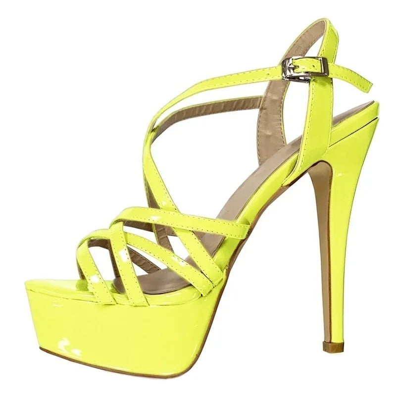 LOSLANDIFEN 2026 NEW 14CM Open Toe Platform High Heels Snake Pattern Sandals Sexy Ankle Strap Gladiator Party Dress Women Shoes