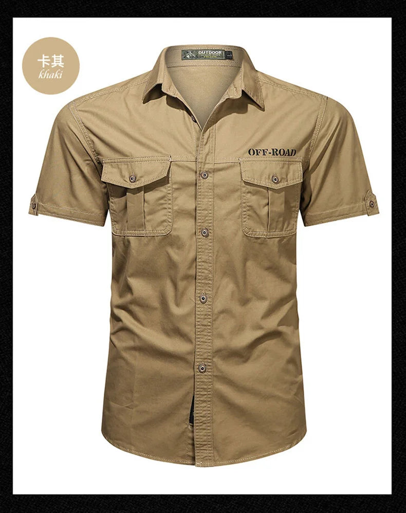 2025 New Shirts Men's Summer Casual 100 Cotton Multi-Pocket Short Sleeve Coat Outdoor Cycling Work Camping Single-breasted Shirt