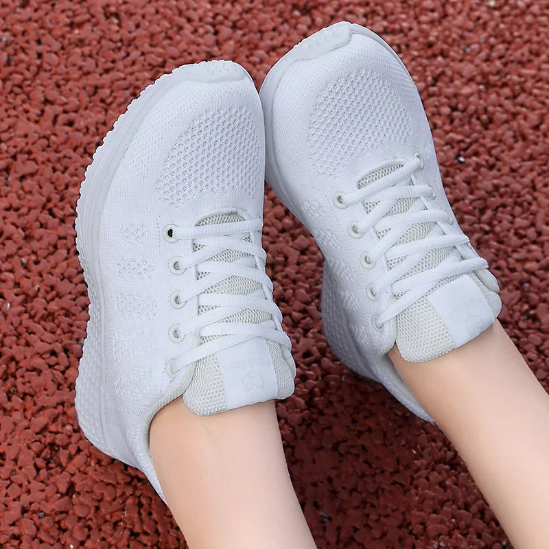 Women Casual Shoes Breathable Walking Mesh Lace Up Flat Shoes Sneakers Women Tenis Feminino Pink Black White