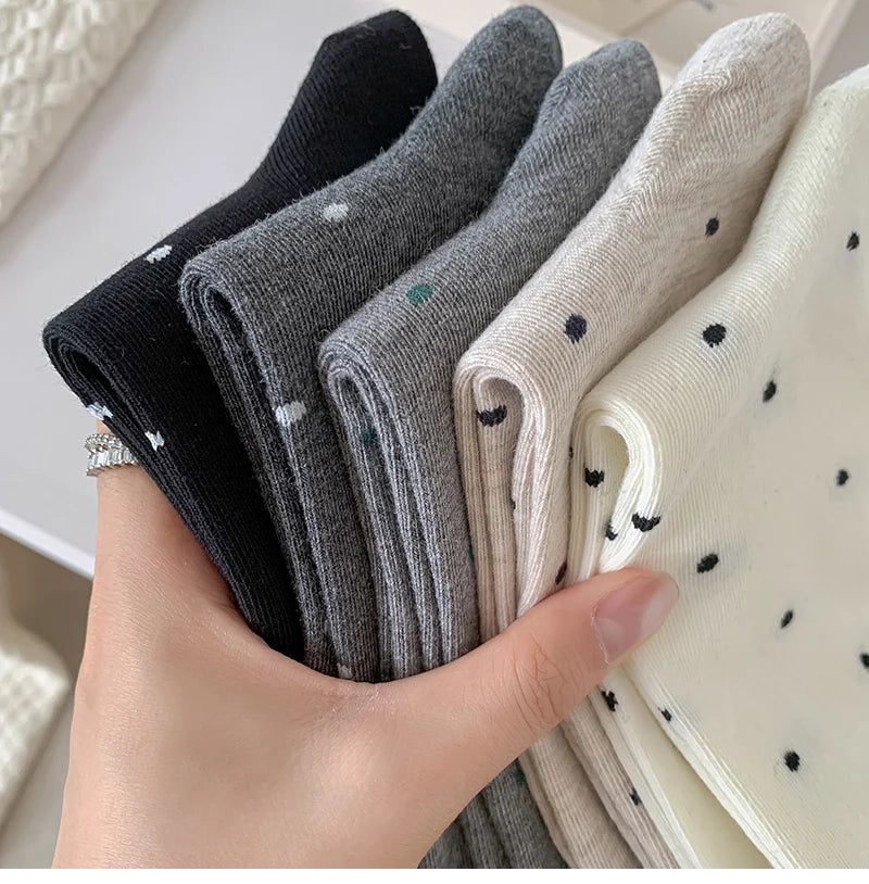 Socks For Women New Dots Cute Frilly Casual Fashion Long Socks Breathable Preppy Style Ladies Novelties Socks Cotton Soft Comfy