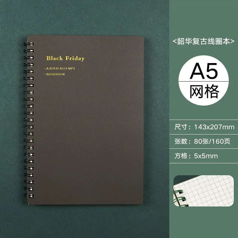 A5/B5/A6 Classical PP Coil Line Grid Spiral Notebook Journals Morandi Basic Diary Weekly Planner Book School Stationery