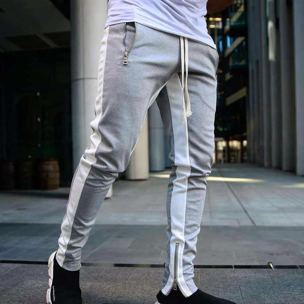 Men Sweatshirts Jogging Pants Men Casual Pants Men Stylish Color Block Zip Pockets Drawstring Sports Skinny Pants Trousers Pants