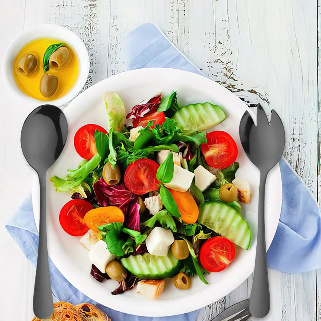 2Pcs Gold Salad Spoon Fork Stainless Steel Salad Server European Style Salad Cutlery Set Kitchen Tool Accessories