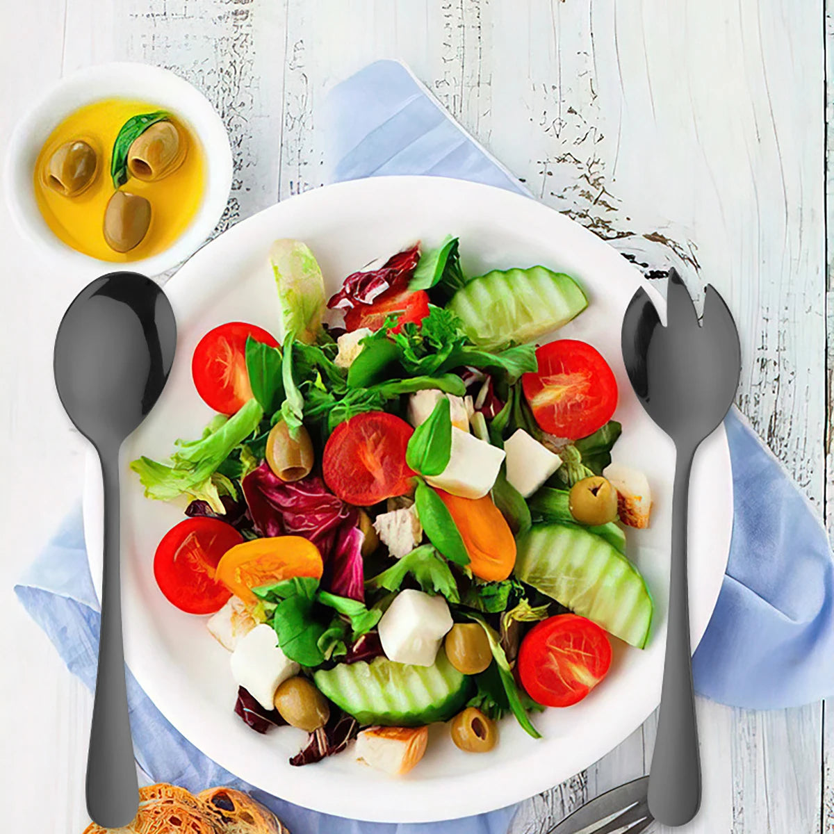 2Pcs Gold Salad Spoon Fork Stainless Steel Salad Server European Style Salad Cutlery Set Kitchen Tool Accessories
