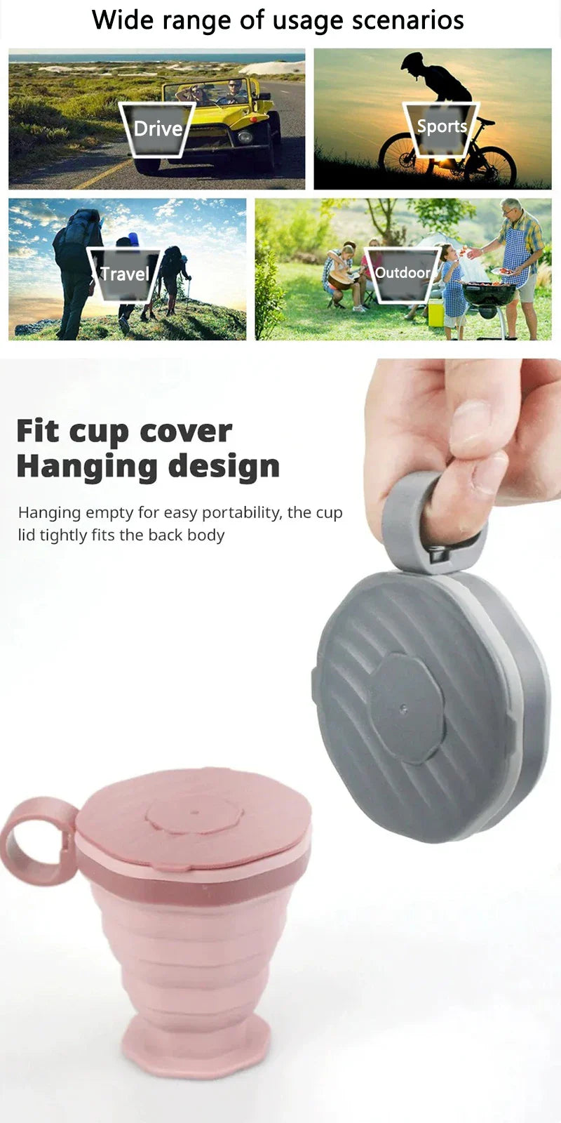 NEW 1/2Pc Foldable Coffee Cup With Handle And Lid,Creative Portable Water Cup,Travel Camping Hiking Cycling Kitchen Accessories