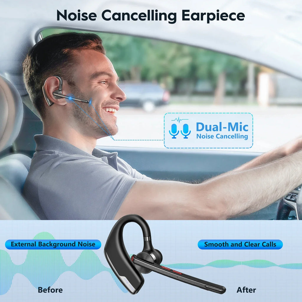 New Bee M51 Wireless Bluetooth Headset Earphones 5.2 Headphone with Dual-Mic CVC8.0 Noise Cancelling Handsfree Business Earpiece